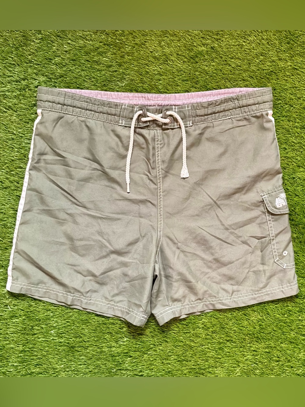 Caribbean Joe Khaki Beige Stripe Board Shorts Swim Trunks Small